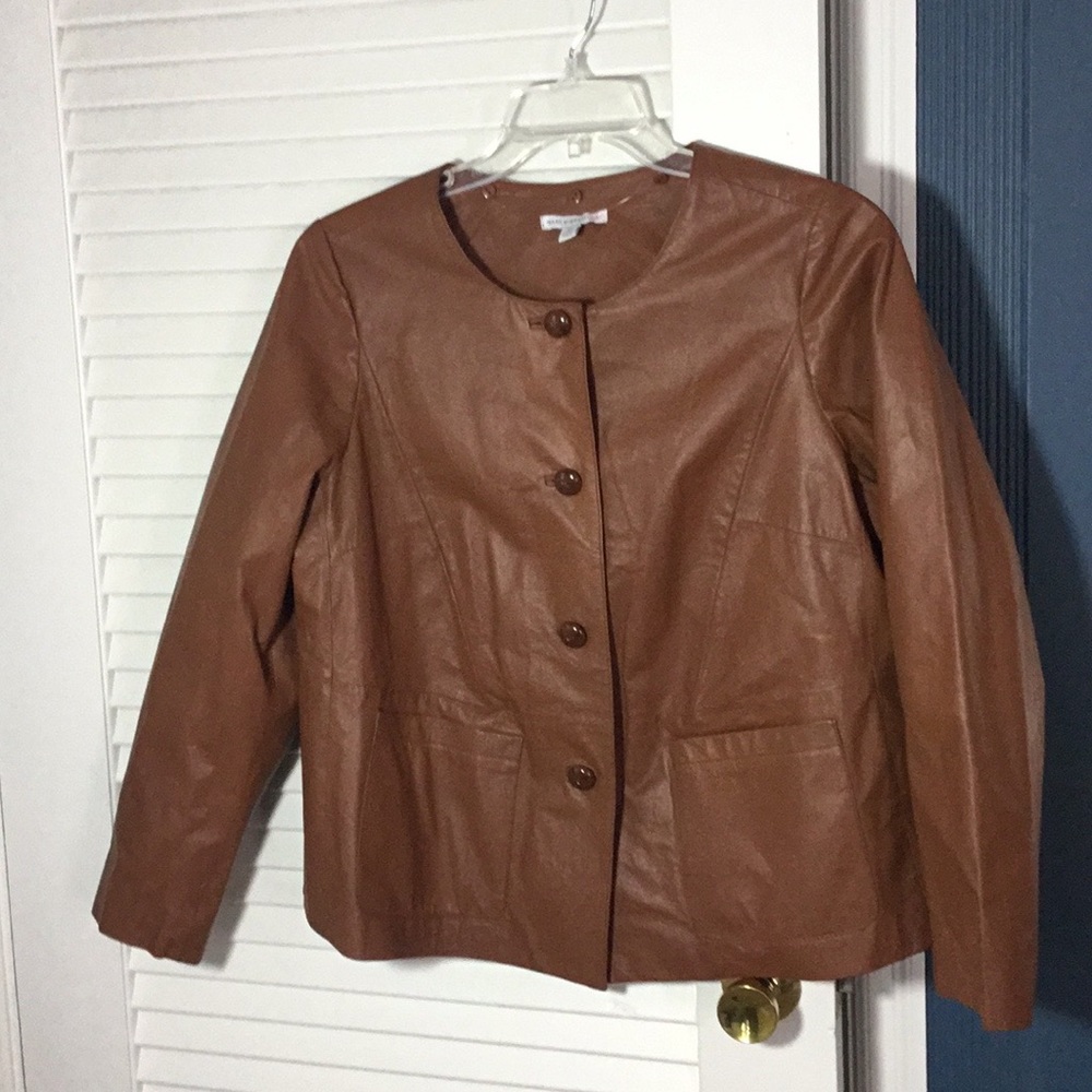 Caramel leather jacket. Isaac Mizrahi